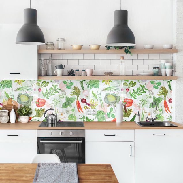 Rivestimento cucina con disegni Illustrazione di verdure ed erbe