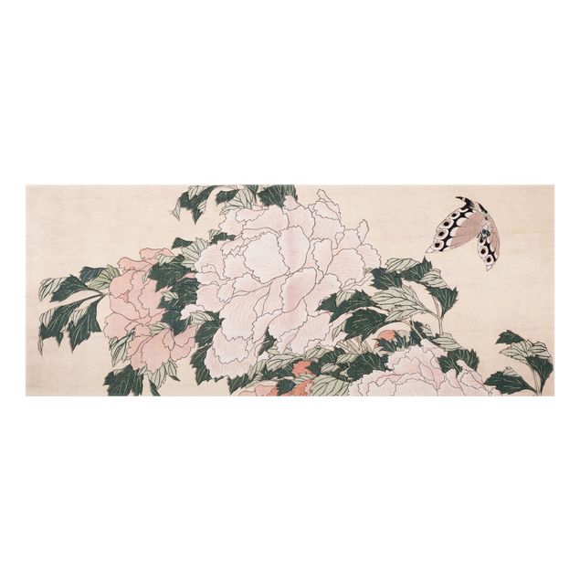 Paraschizzi con riproduzioni Katsushika Hokusai - Peonie rosa con farfalla