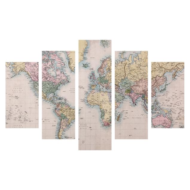 Quadro vintage Mappa del mondo vintage del 1850