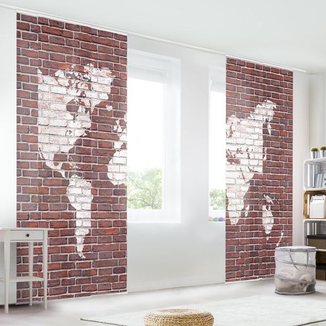 Tende a pannello scorrevoli effetto legno Mappa del mondo in mattoni