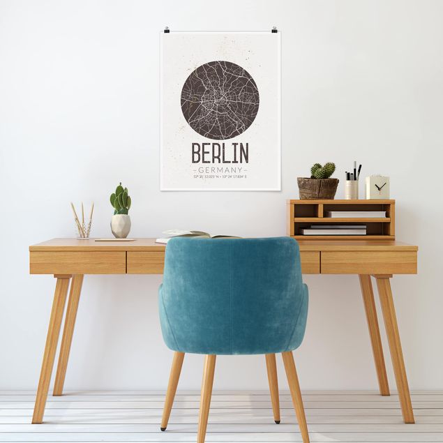 Quadri in bianco e nero Mappa della città di Berlino - Retrò