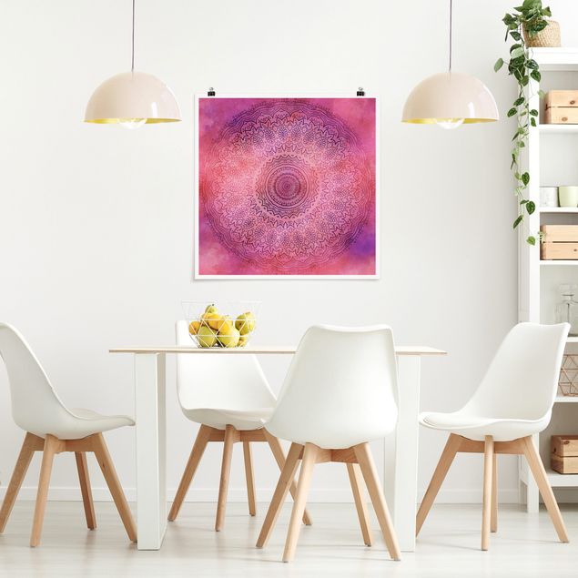 Riproduzioni quadri famosi Mandala ad acquerello Rosa chiaro Viola
