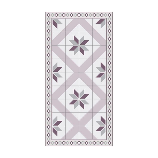 tappeto moderno grigio Piastrelle geometriche Fiore rombico lilla con bordo stretto