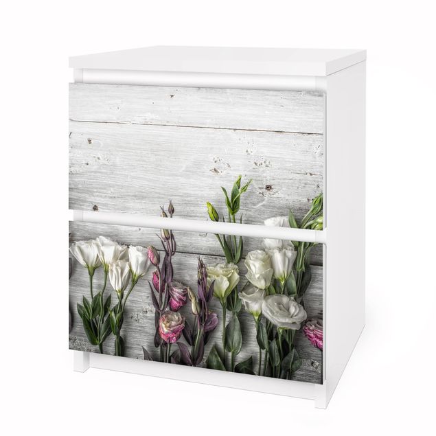 Carta adesiva per mobili IKEA Malm Cassettiera 2xCassetti - Tulip Rose Shabby Wood Look