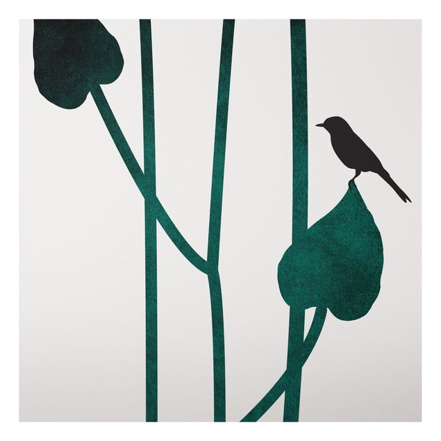Quadro moderno Mondo vegetale grafico - Uccello su foglia