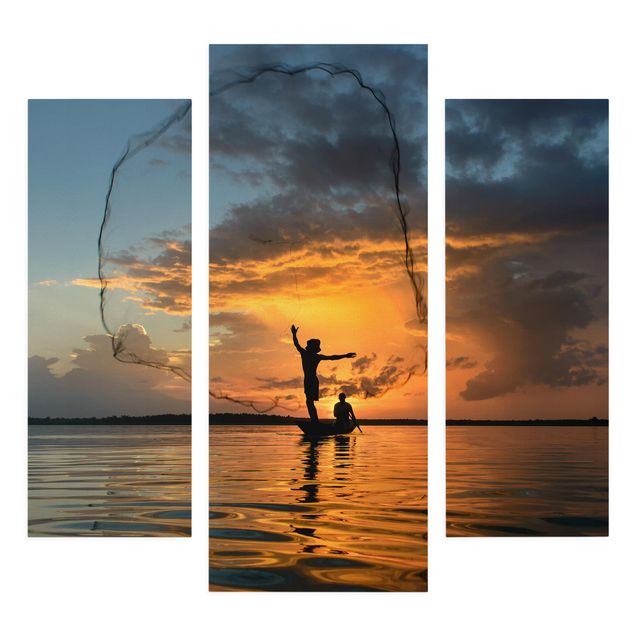 Quadri su tela con tramonto Rete da pesca al tramonto