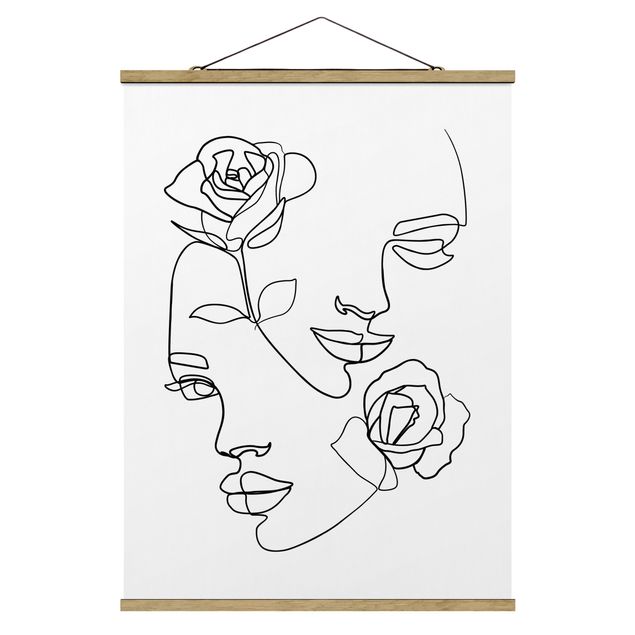 Quadri astratti Line Art - Volti di donna Rose Bianco e Nero