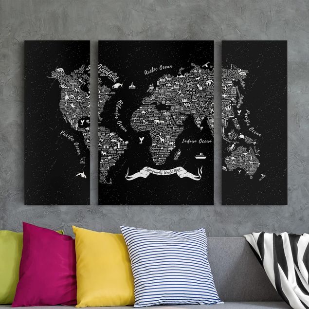 Quadri su tela componibili Tipografia - Mappa del mondo nero
