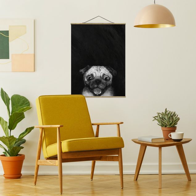 Quadri moderni per arredamento Illustrazione - cane carlino pittura su bianco e nero