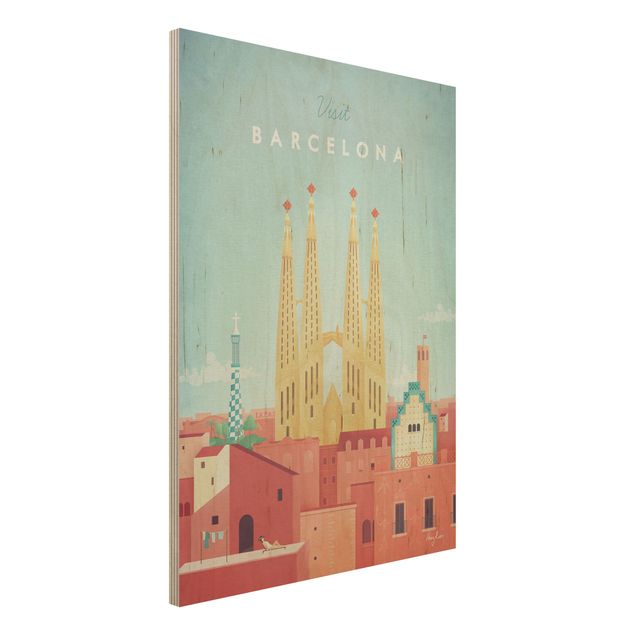 Quadri in legno con architettura e skylines Poster di viaggio - Barcellona