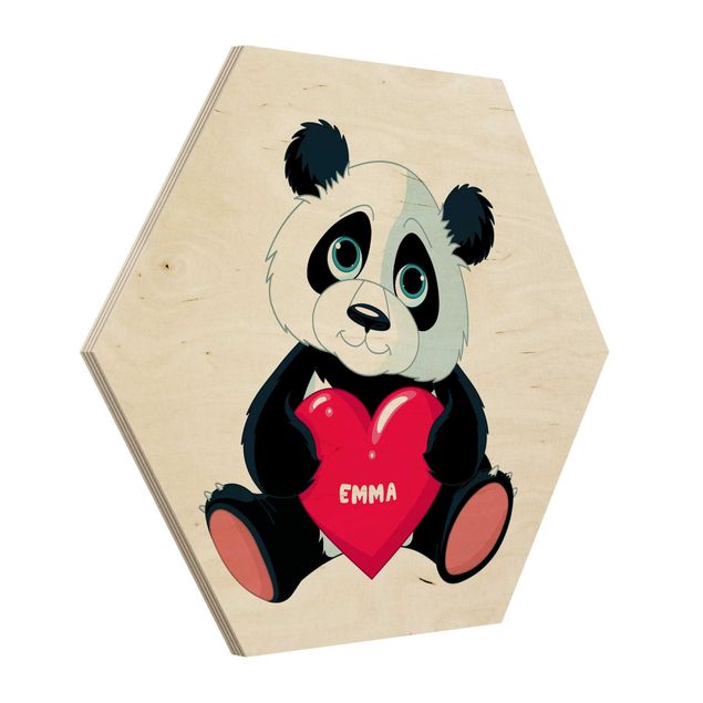Quadri in legno Panda con cuore