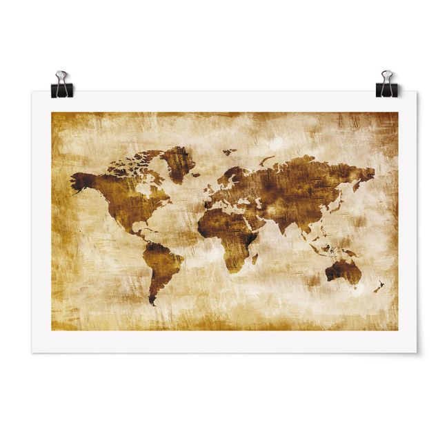 Quadro marrone N.CG75 Mappa del mondo