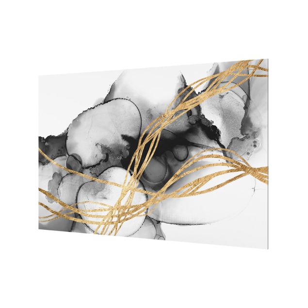 Paraschizzi in vetro - Inchiostro di china nero con linee dorate II - Formato orizzontale 3:2