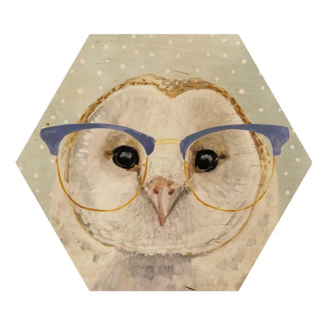 Esagono in legno - Animali Occhialuto - Owl