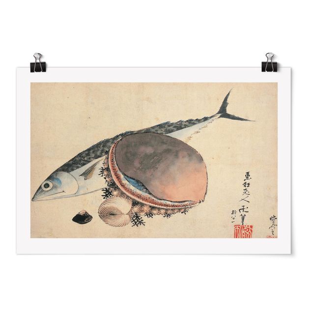 Riproduzioni quadri famosi Katsushika Hokusai - Sgombri e conchiglie di mare