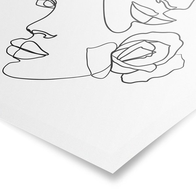 Quadri con fiori Line Art - Volti di donna Rose Bianco e Nero