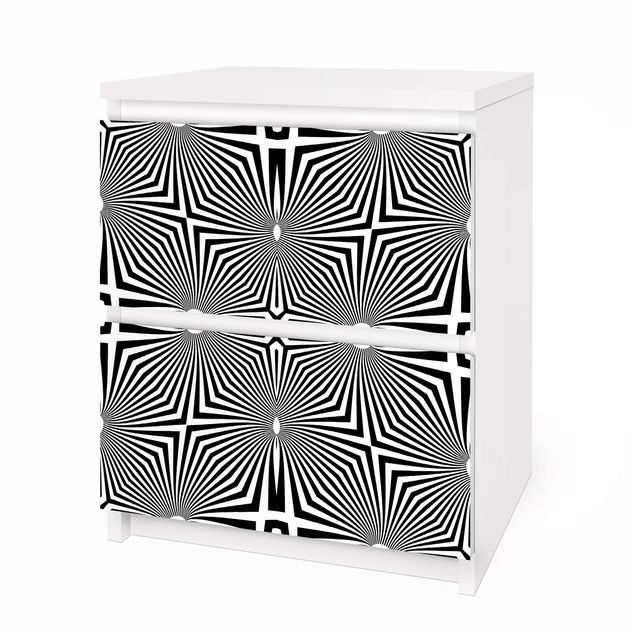 Pellicole adesive per mobili cassettiera Malm IKEA Ornamento astratto in bianco e nero