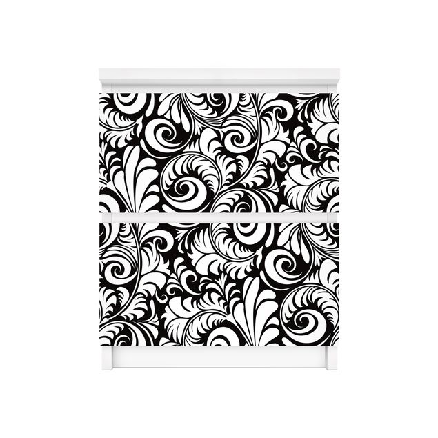 Pellicola autoadesiva nera  Motivo di foglie in bianco e nero