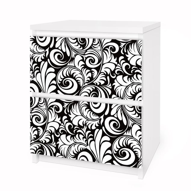 Pellicole adesive per mobili cassettiera Malm IKEA Motivo di foglie in bianco e nero