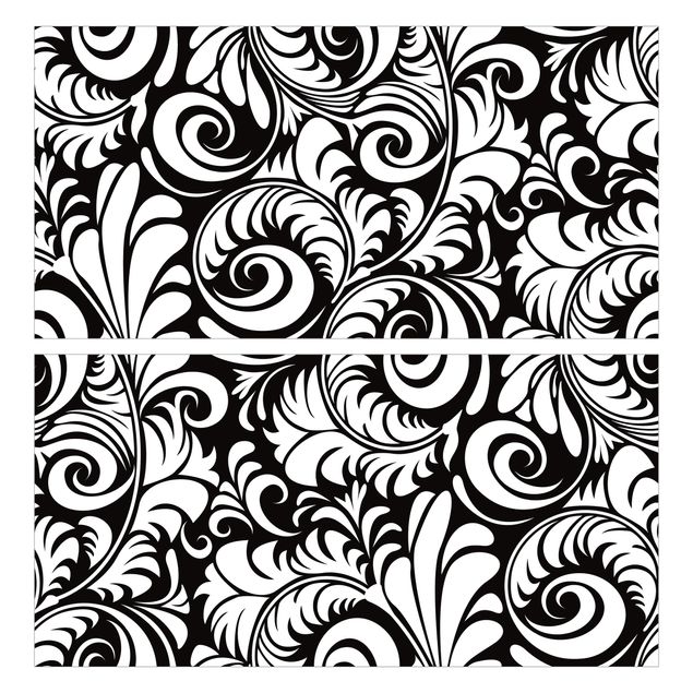 Carta adesiva per mobili IKEA - Malm Cassettiera 2xCassetti - Black and White Leaves Pattern