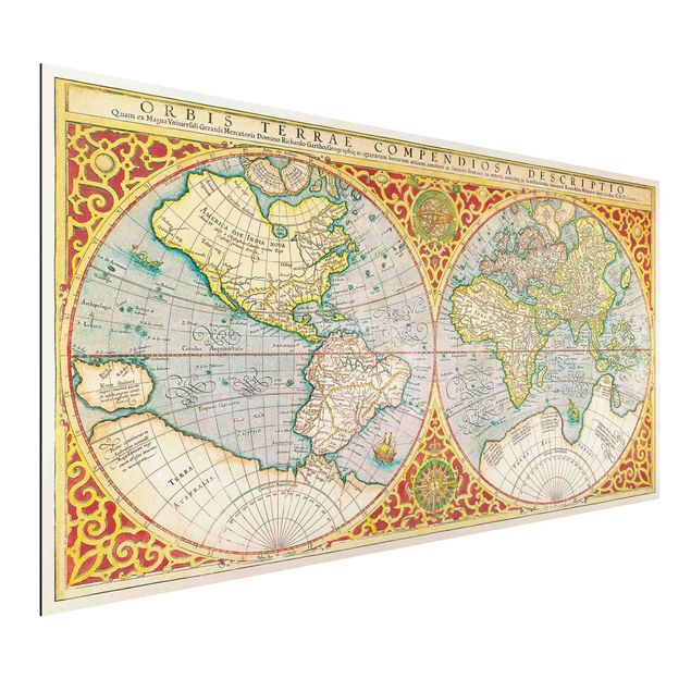 Quadri vintage Mappa storica del mondo Orbis Descriptio Terrare Compendiosa