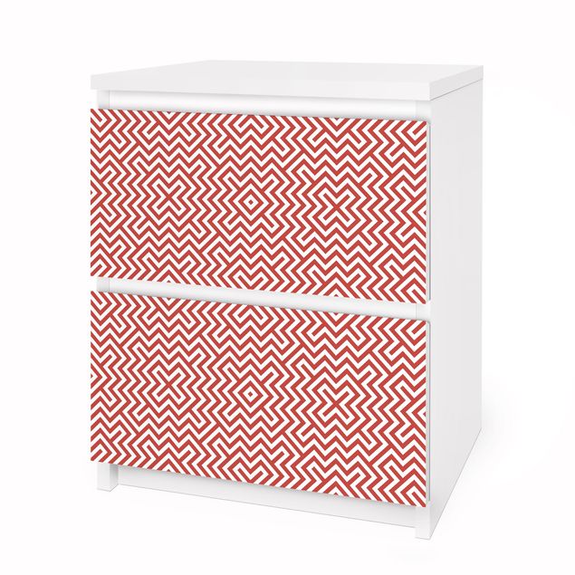 Carta adesiva per mobili IKEA - Malm Cassettiera 2xCassetti - Red Geometric stripe pattern