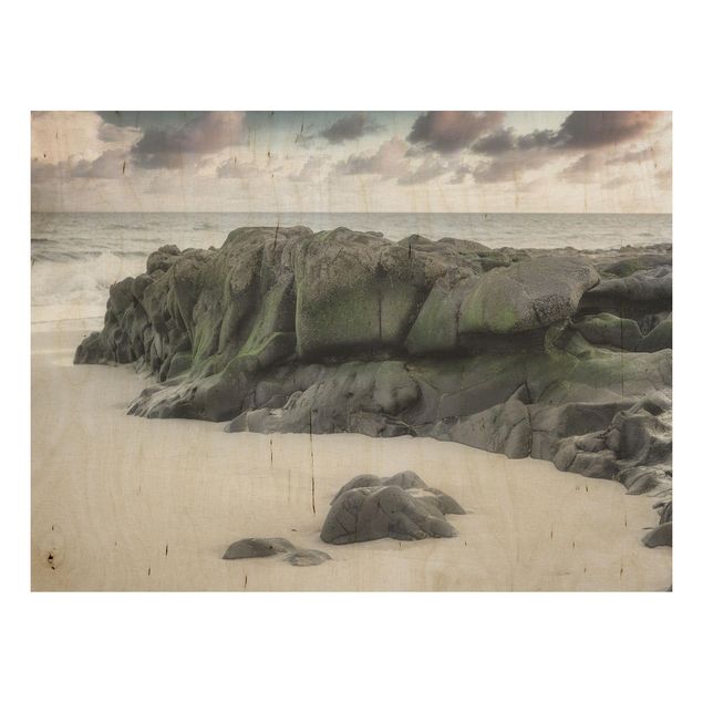 Quadri in legno con paesaggio Roccia sulla spiaggia