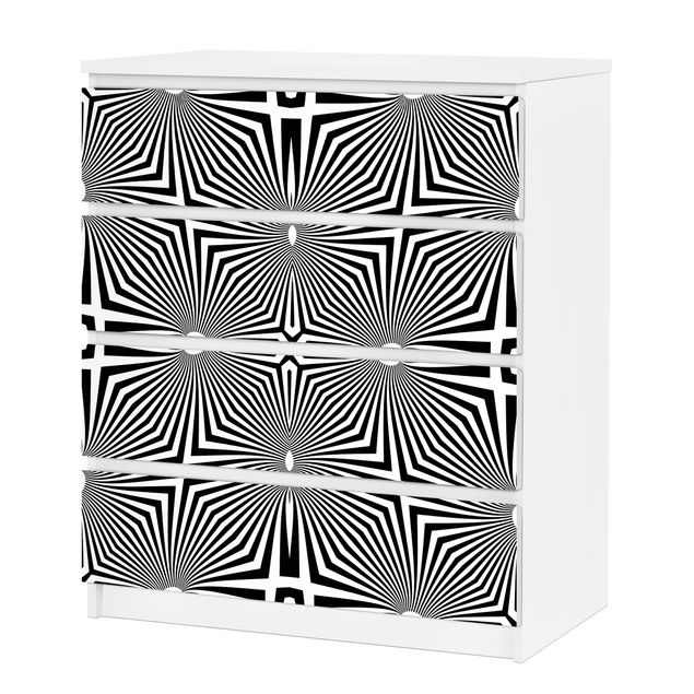 Pellicole adesive per mobili cassettiera Malm IKEA Ornamento astratto in bianco e nero