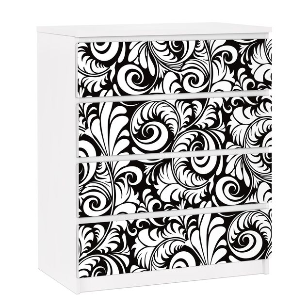 Pellicole adesive con disegni Motivo di foglie in bianco e nero