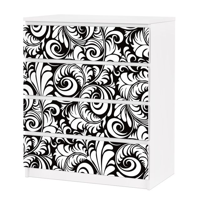 Pellicole adesive per mobili cassettiera Malm IKEA Motivo di foglie in bianco e nero