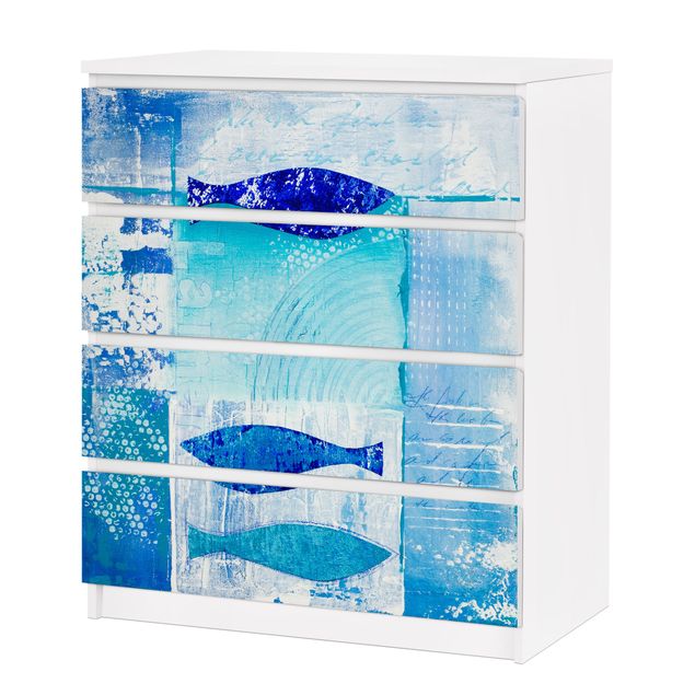 Carta adesiva per mobili IKEA - Malm Cassettiera 4xCassetti - Fish in the Blue