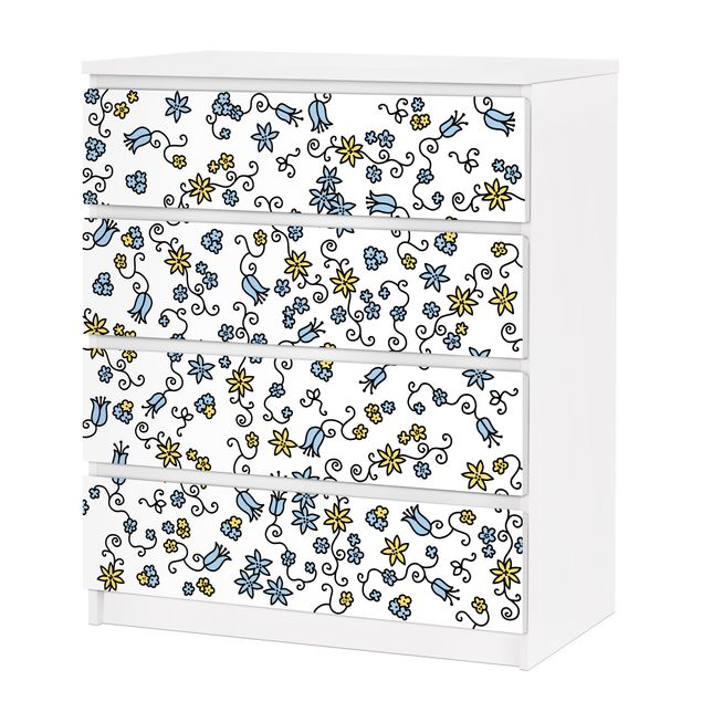 Carta adesiva per mobili IKEA - Malm Cassettiera 4xCassetti - Mille Fleurs Floral Design