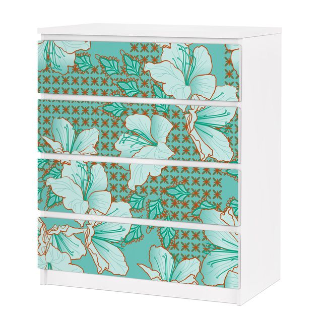 Pellicole adesive per mobili cassettiera Malm IKEA Motivo con fiori orientali