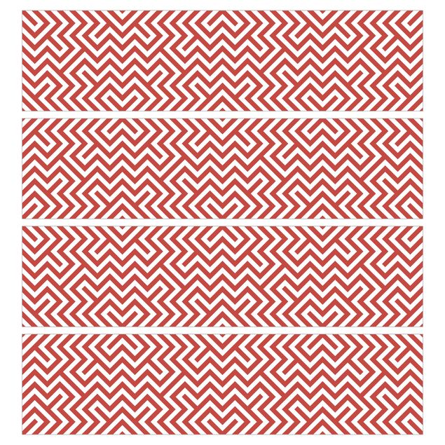 Carta adesiva per mobili IKEA - Malm Cassettiera 4xCassetti - Red Geometric stripe pattern
