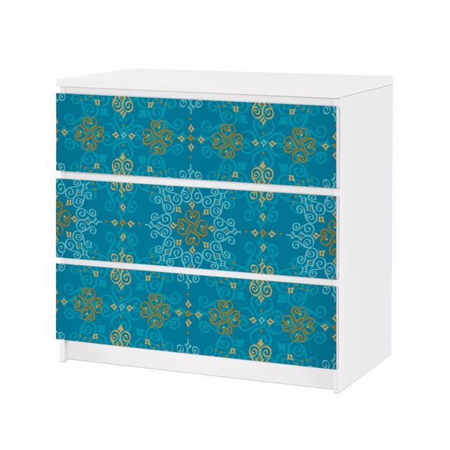 Carta adesiva per mobili IKEA - Malm Cassettiera 3xCassetti - Oriental Ornament Turquoise