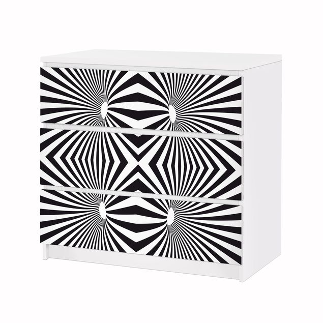 Pellicole adesive per mobili cassettiera Malm IKEA Motivo psichedelico in bianco e nero