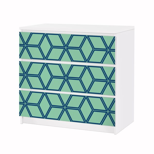 Pellicole adesive per mobili cassettiera Malm IKEA Disegno a cubo verde