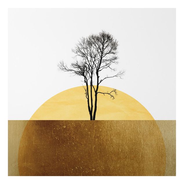Quadro moderno Sole d'oro con albero