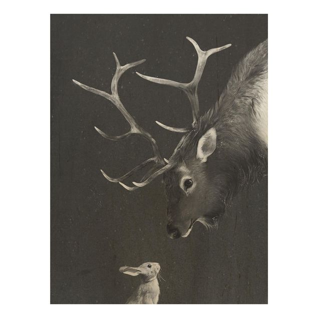 Stampe Illustrazione - Cervo e Coniglio Disegno in bianco e nero