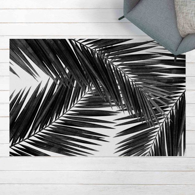 tappeti per balcone Vista sulle foglie di palma in bianco e nero