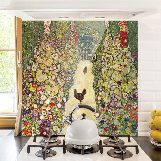 Riproduzioni quadri famosi Gustav Klimt - Sentiero del giardino con galline