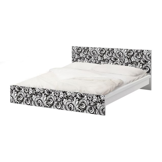 Pellicole adesive per mobili letto Malm IKEA Motivo di foglie in bianco e nero