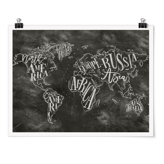 Poster in bianco e nero Mappa del mondo in gesso