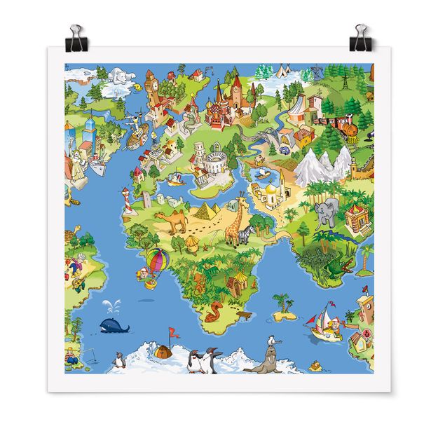 Quadro planisfero Mappa del mondo grande e divertente