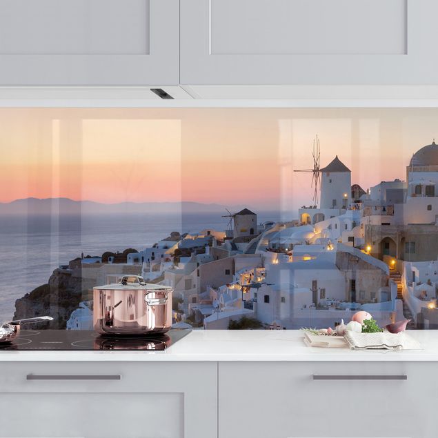 Rivestimenti per cucina con architettura e skylines Santorini di notte