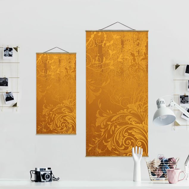 Quadro su tessuto con stecche per poster - oro Flora - Verticale 2:1