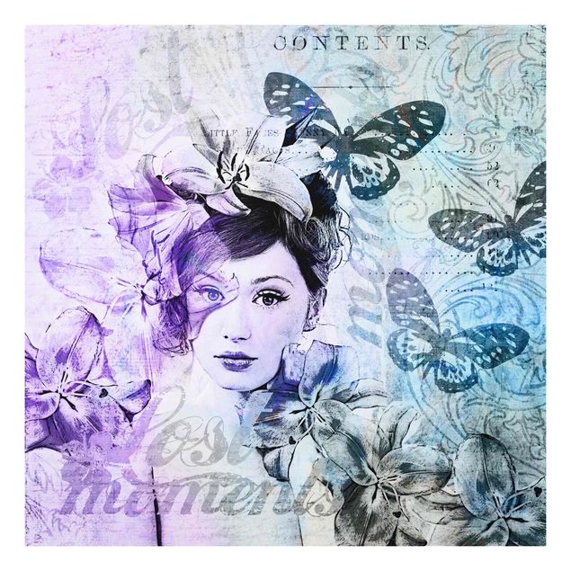 Quadri shabby Collage Shabby Chic - Ritratto con farfalle