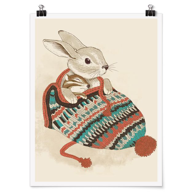 Quadri Laura Graves Art Illustrazione - Coniglio Santander coccolone con cappello