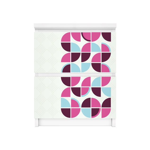Carta adesiva per mobili IKEA - Malm Cassettiera 2xCassetti - A retro circles pattern design