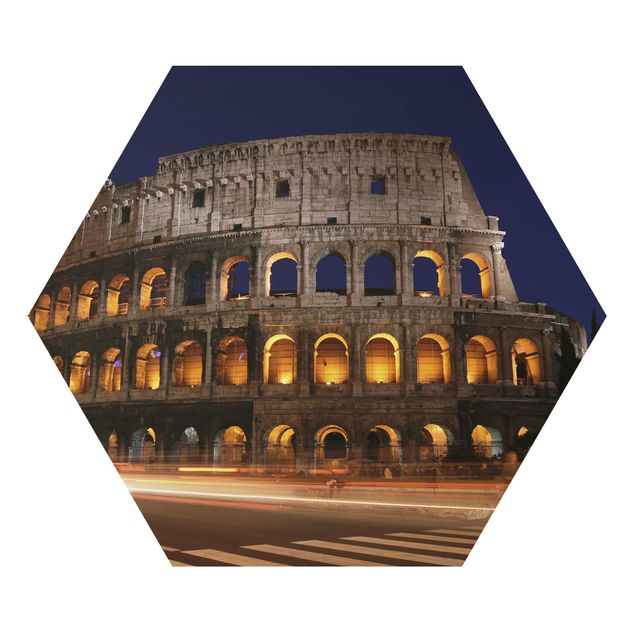 Quadro esagonale Il Colosseo a Roma di notte